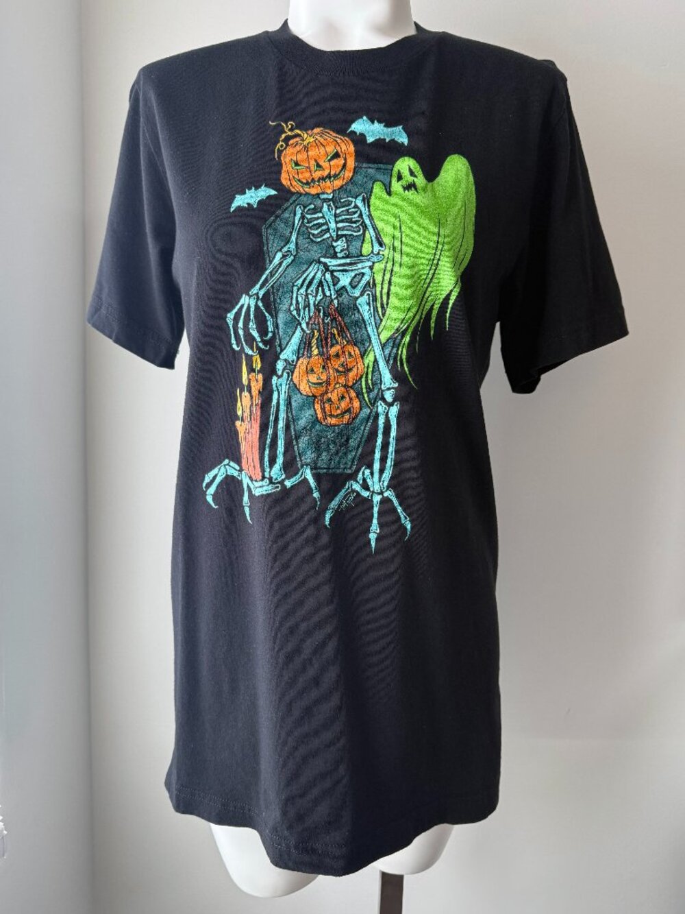 Unisex Scary Jack-o-Lantern Skeleton Ghost Black T-Shirt (Bella Canvas)